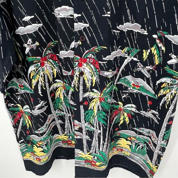 Skoops tropical Hawaiian palm tree fighter planes button down  shirt XXL NEW - Picture 3 of 9